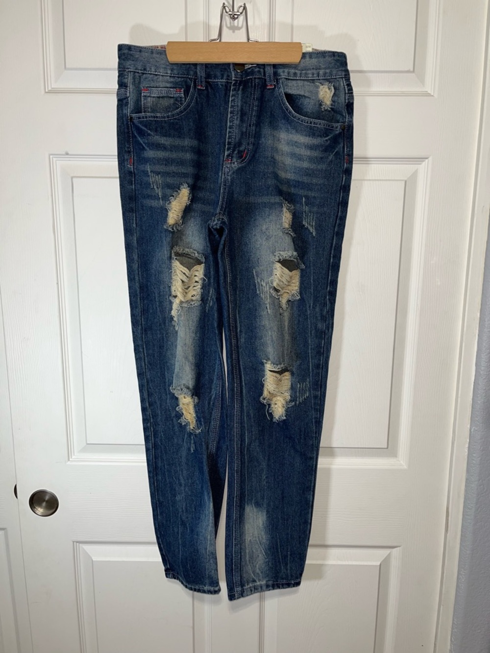 Source Unknown Distressed Straight Leg Jeans - Dark Blue